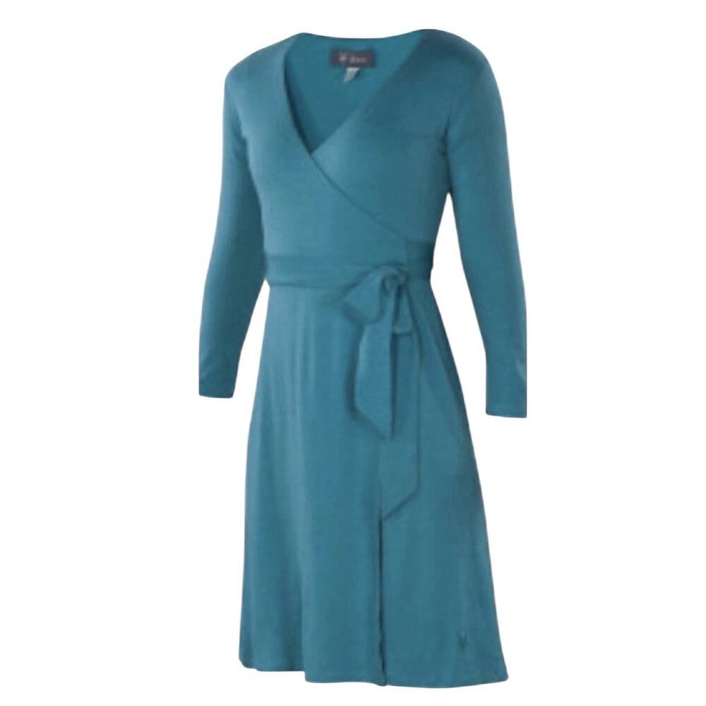 Ibex Ferryn Wrap Dress •XS• Long Sleeve Merino Wool Teal Blue Made In USA